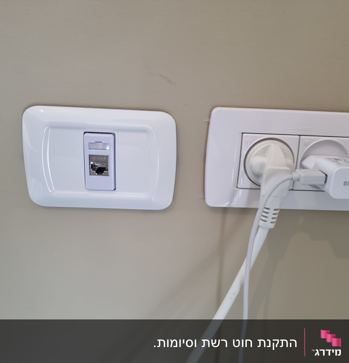 שקע רשת ושקעי חשמל עם מטען מחובר